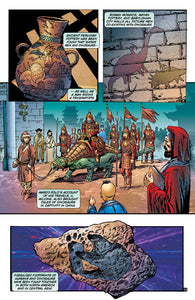 Comic book page showing illustrations of dinosaurs in history