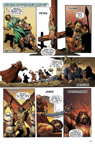Comic book panels showing the eyewitnesses to the resurrection