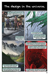 comic book panels illustrating God's existence 