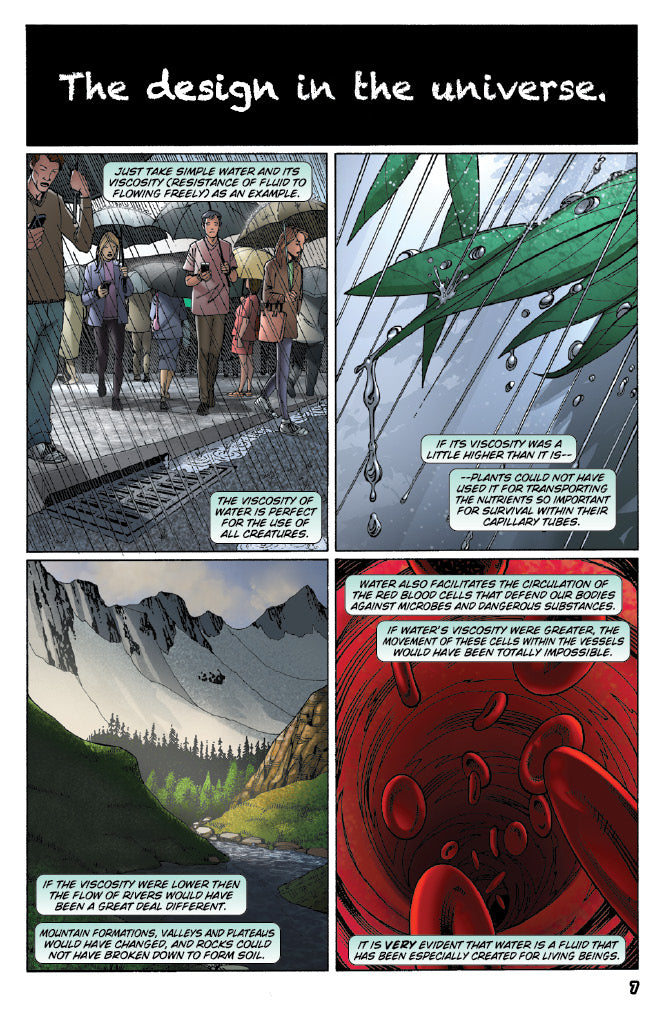 comic book panels illustrating God's existence 