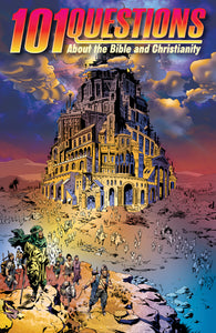 Book cover of '101 Questions About the Bible and Christianity' Volume 5 with a colorful illustration of the Tower of Babel.