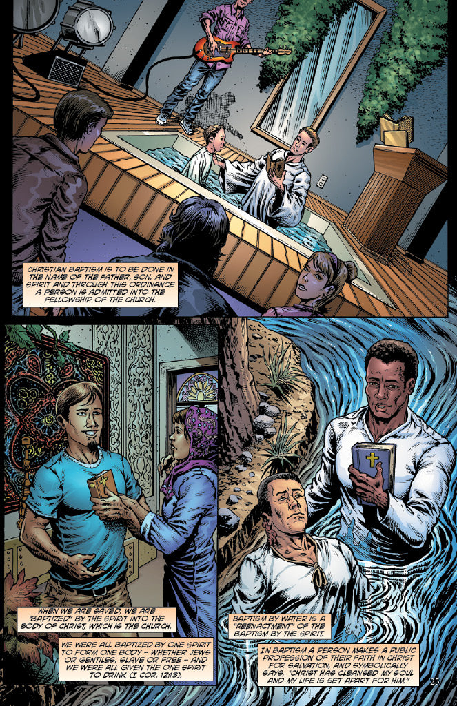 comic panels about Christian baptism