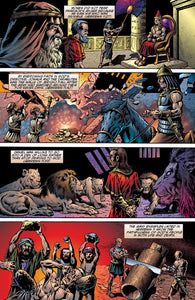 Comic book panels showing faith in God