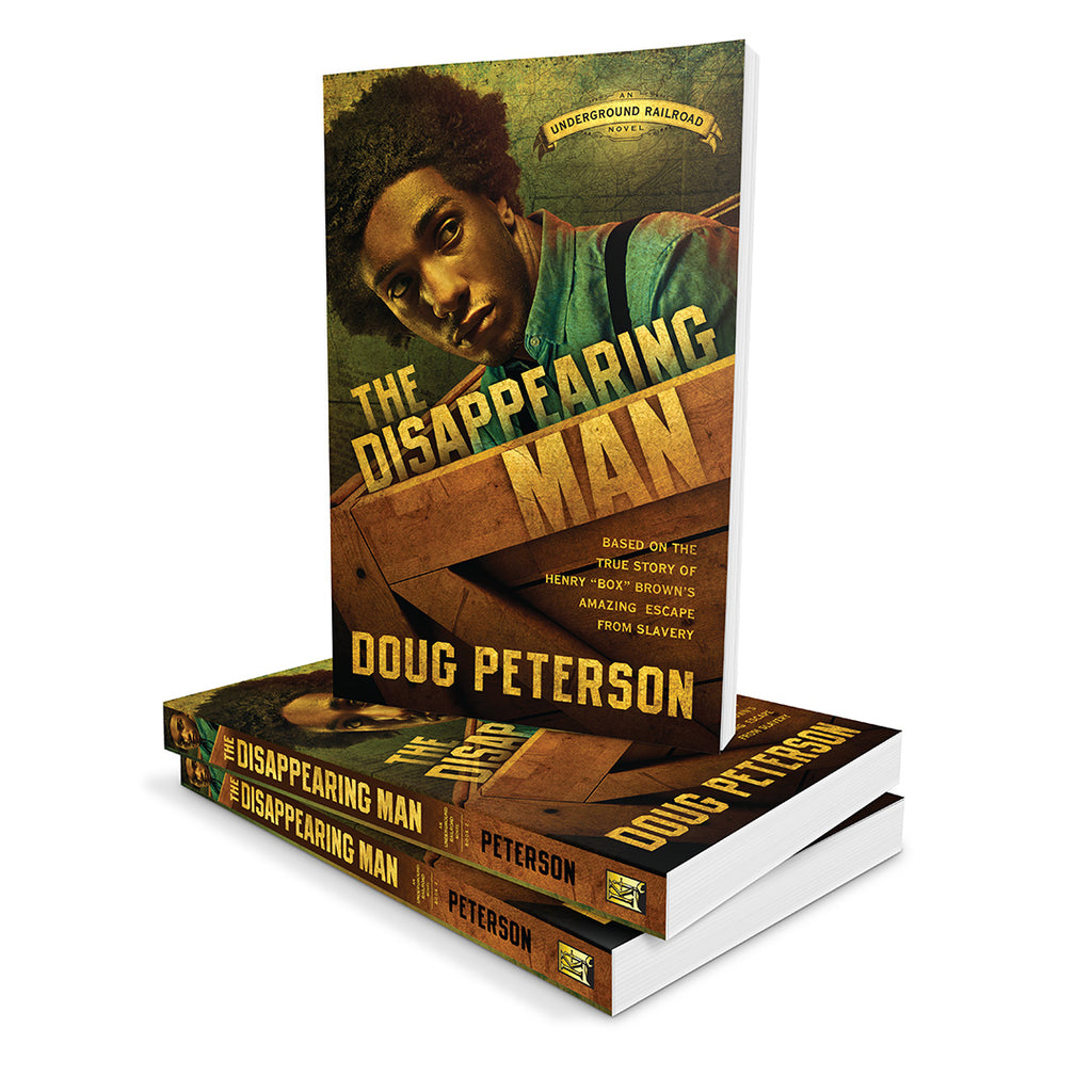 The Disappearing Man book by Doug Peterson, shown as a single upright book with two additional copies stacked below on a plain white background.