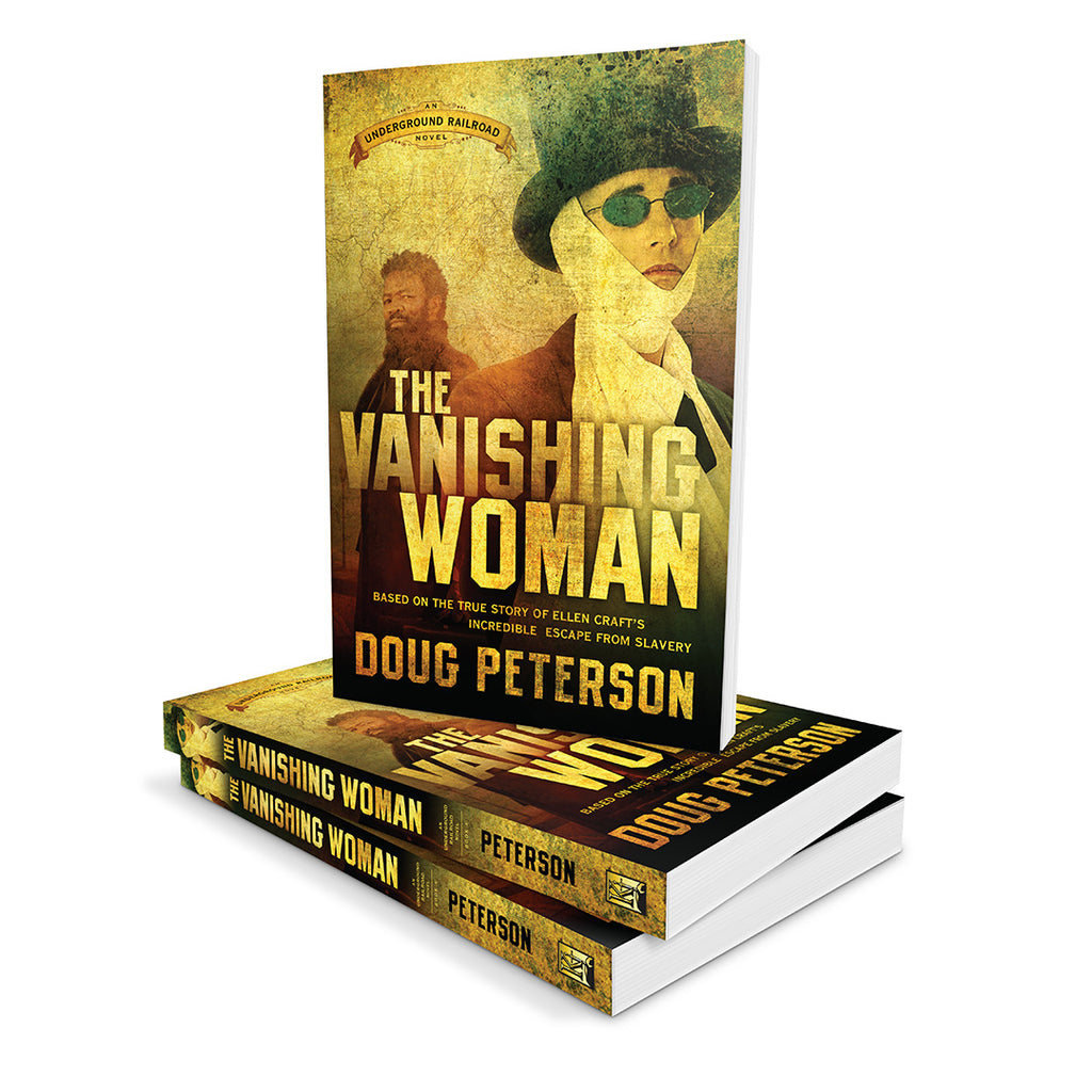 Two copies of the book 'The Vanishing Woman' by Doug Peterson, displayed upright and stacked on a white background.